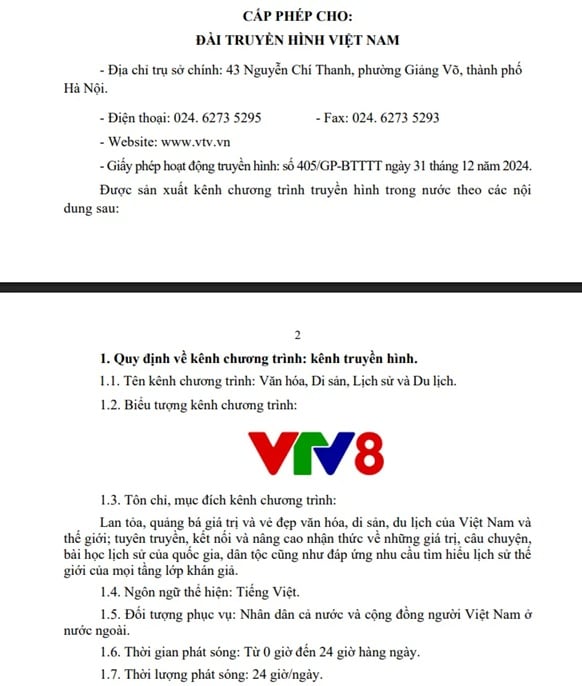 Nội dung Giấy phép sản xuất kênh VTV8 - Kênh truyền hình Quốc gia về Văn hóa, Di sản, Lịch sử và Du lịch