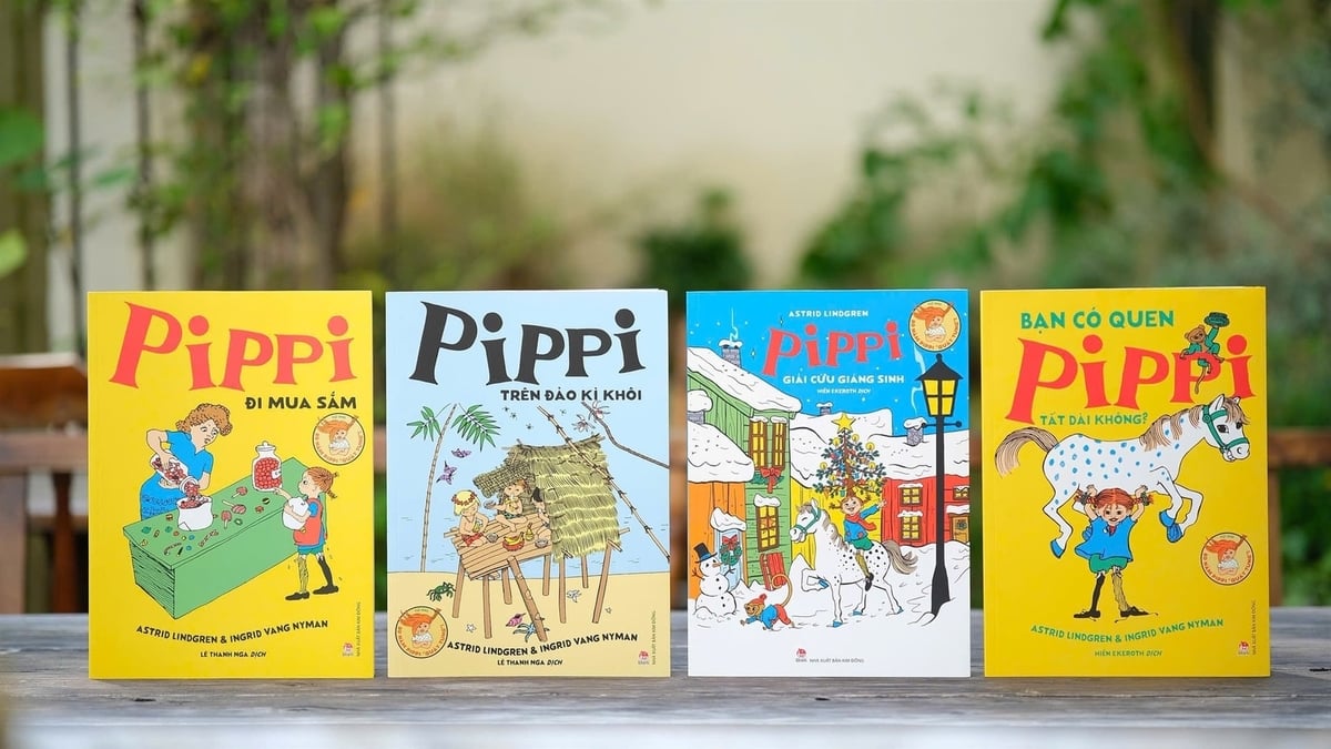 Bộ sách 'Pippi' được giới thiệu cùng sự kiện công chiếu bộ phim 'Pippi tất dài'. Ảnh: TLP.
