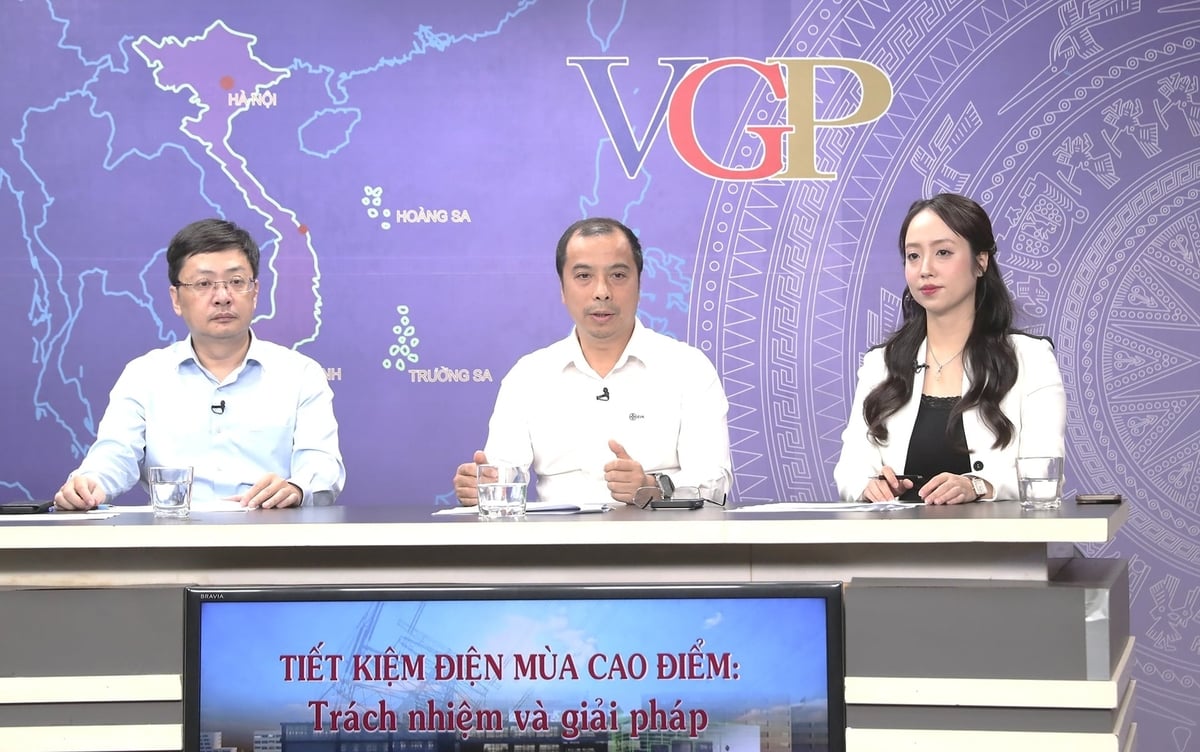 Ông Ngô Sơn Hải (ngồi giữa), Phó Tổng giám đốc EVN chia sẻ tại Tọa đàm 'Tiết kiệm điện mùa cao điểm: Trách nhiệm và giải pháp'. Ảnh: Thành Trung.