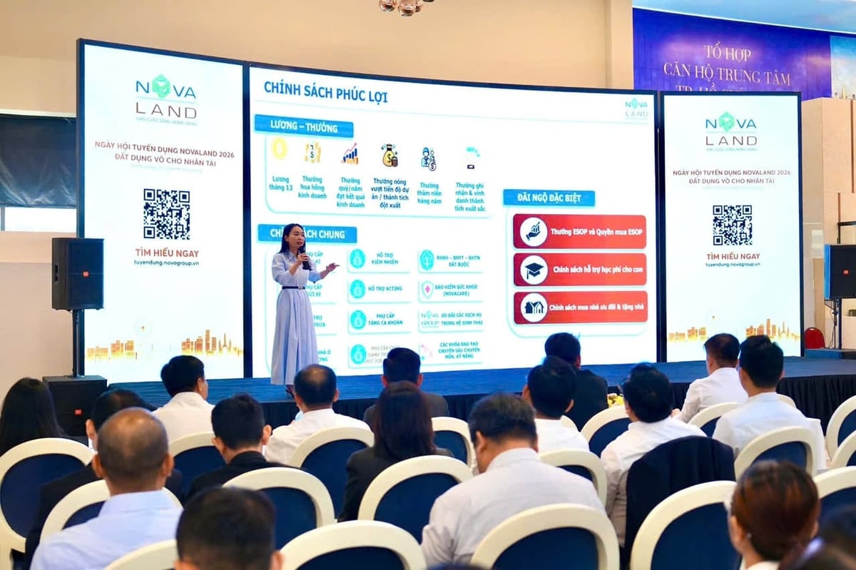 Chính sách an sinh và phúc lợi dành cho người lao động được doanh nghiệp giới thiệu tại sự kiện tuyển dụng. Ảnh: Hoàng Hải Yến. 