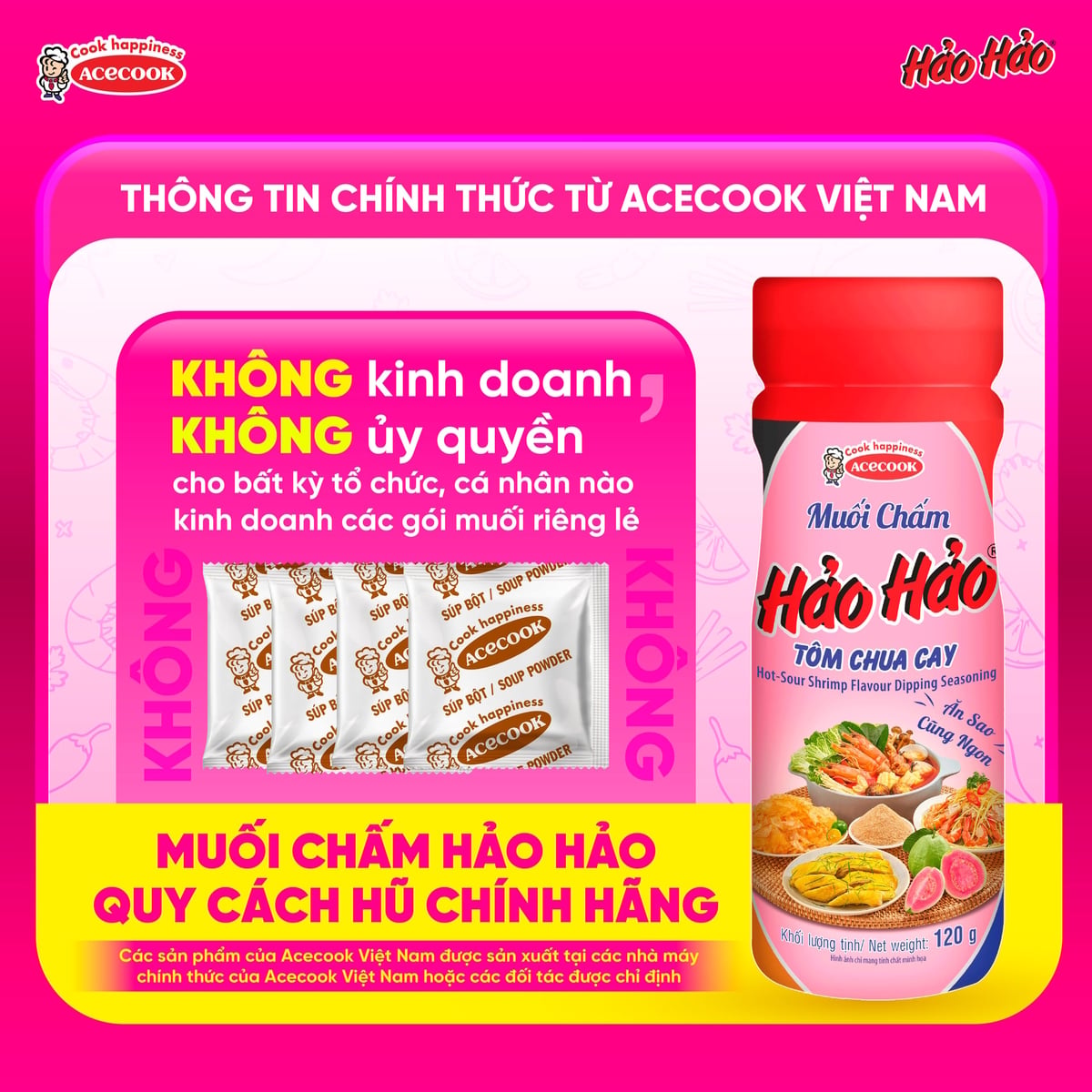 Muối chấm Hảo Hảo quy cách hũ là sản phẩm gia vị độc lập duy nhất được Acecook Việt Nam sản xuất và phân phối. Ảnh: Acecook Việt Nam.