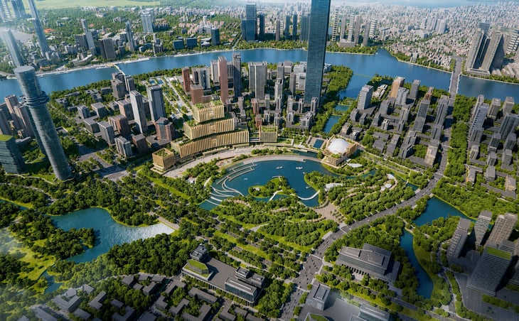 Dự án có diện tích khoảng 7,54 ha, gồm 6 lô đất, với tổng vốn đầu tư dự kiến khoảng 60.000 tỷ đồng. Ảnh: Phát Đạt.