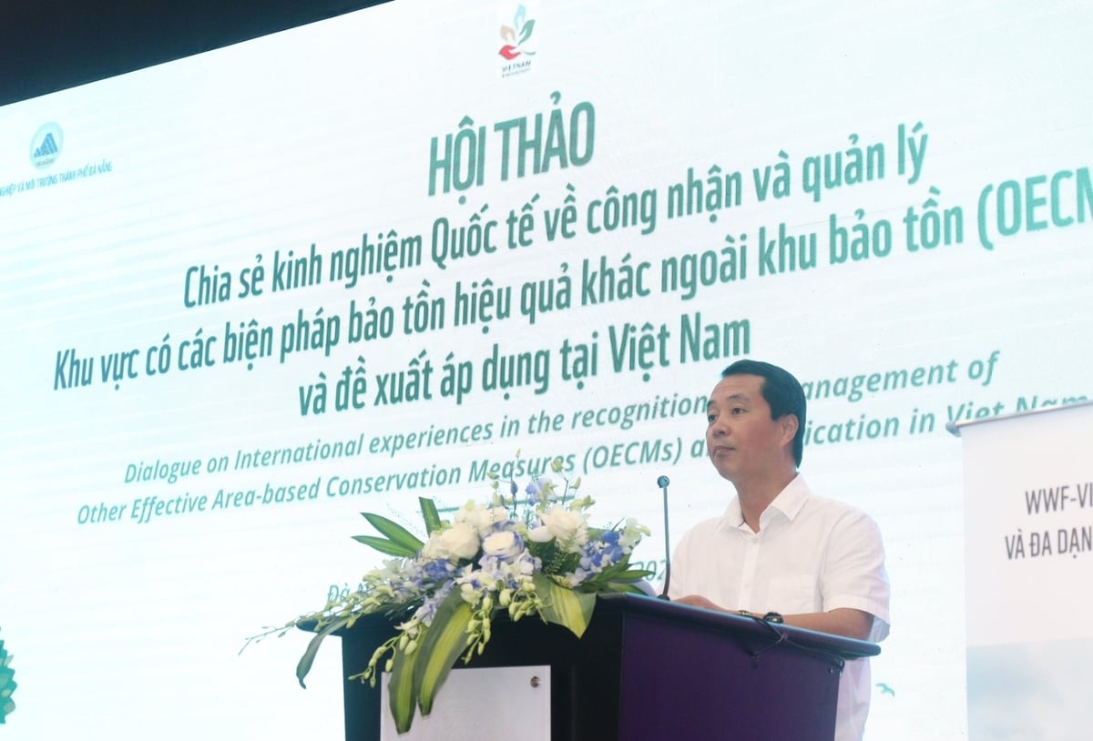 Ông Bùi Chính Nghĩa, Cục trưởng Cục Bảo tồn thiên nhiên và Đa dạng sinh học phát biểu tại hội thảo. Ảnh: L.A.