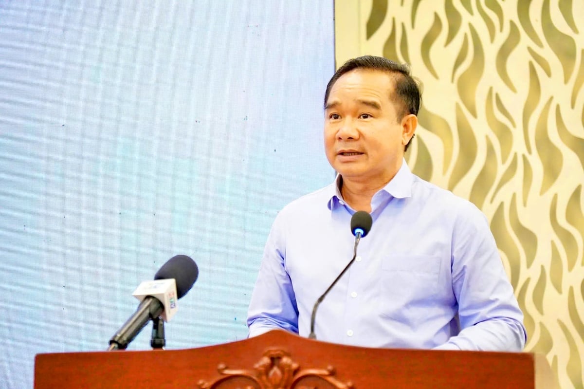 Chủ tịch UBND TP.HCM Nguyễn Văn Được chia sẻ tại điểm cầu TP.HCM. Ảnh: Quang Định.