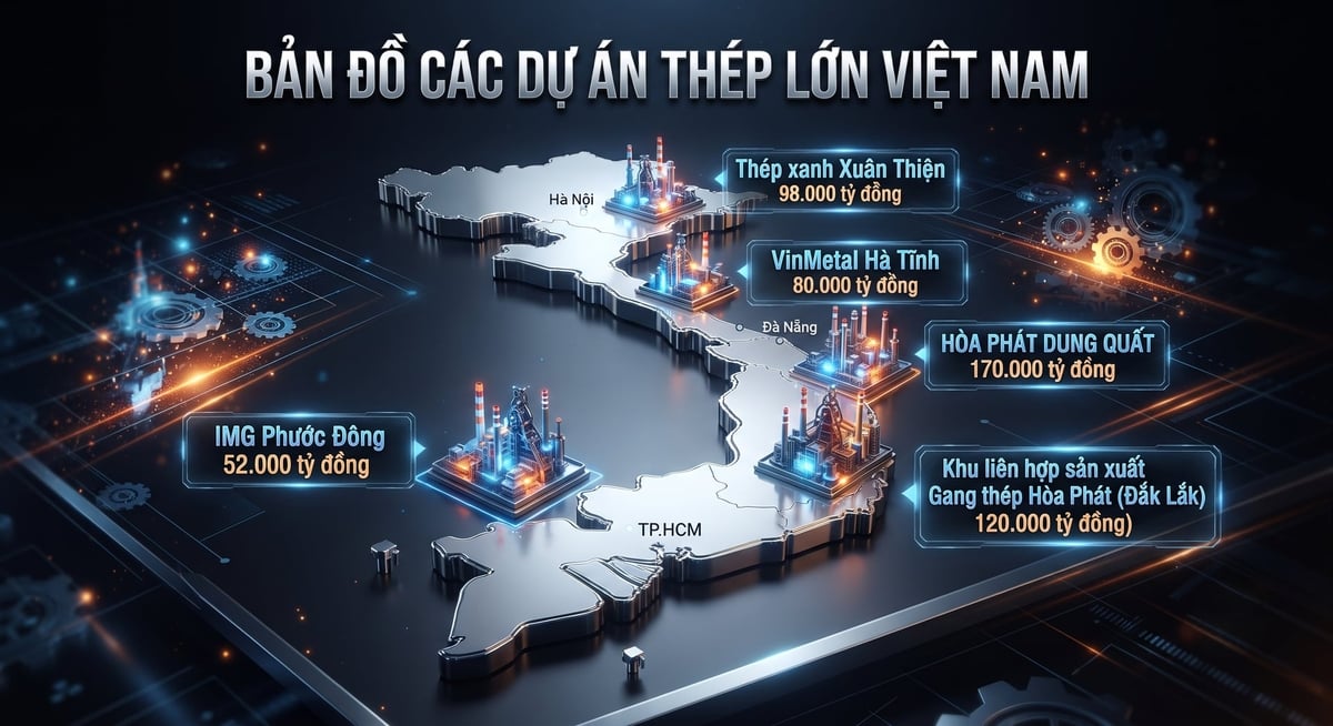 Bản đồ các dự án thép lớn đang triển khai của Việt Nam. Ảnh: BH.