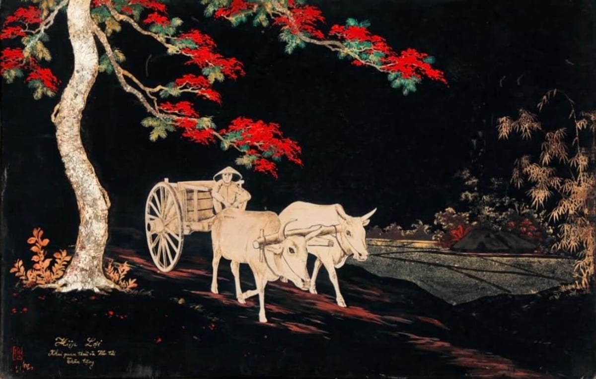 Sơn mài 'Đường quê' của Lục Ký.