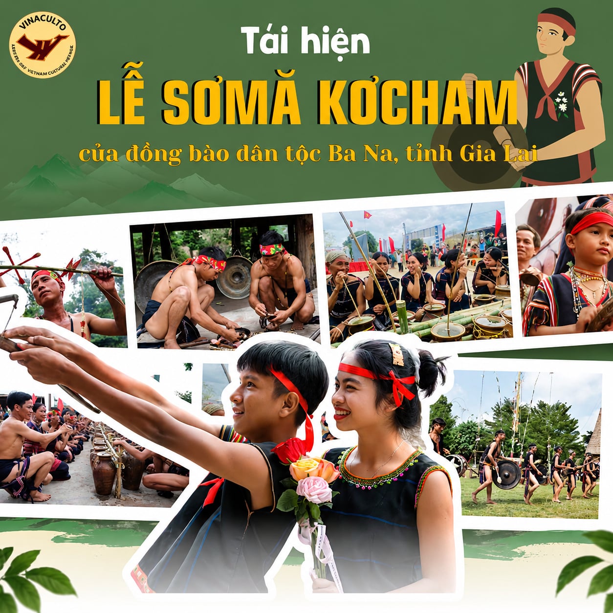 Tái hiện Lễ SơMă KơCham - nghi lễ cầu sức khỏe, bình an, xua đi điều không may và bày tỏ lòng biết ơn đối với thần linh, tổ tiên của đồng bào dân tộc Ba Na tại Làng Văn hóa - Du lịch các dân tộc Việt Nam. Ảnh: Làng VH-DL.