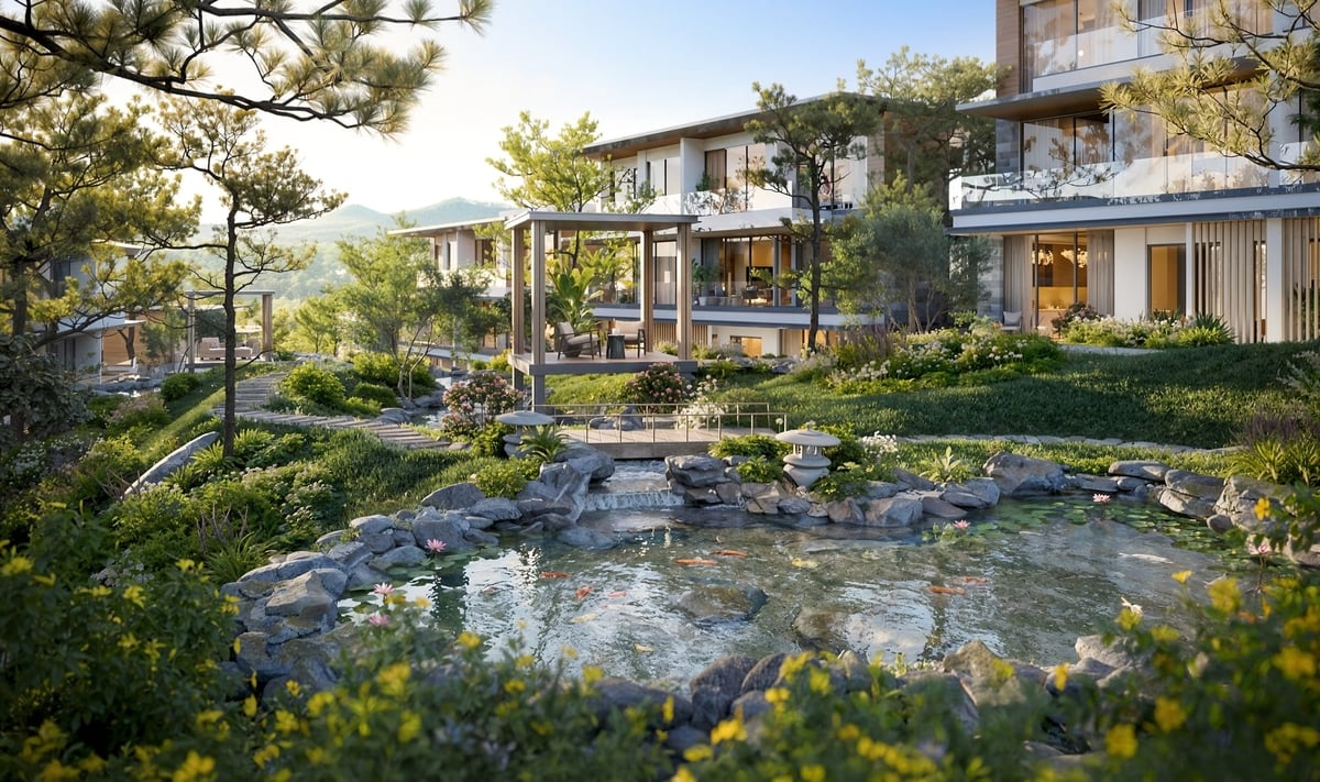 Lakeside Residences tạo nên một dấu ấn độc bản giữa miền thông reo Thanh Xuan Valley. Ảnh: Bim Group.