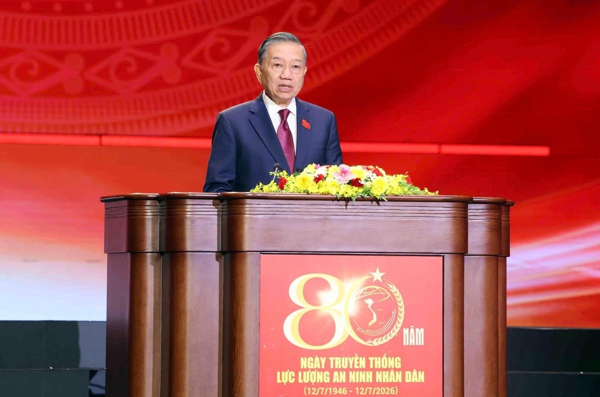 Tổng Bí thư, Chủ tịch nước Tô Lâm phát biểu chỉ đạo tại Lễ kỷ niệm. Ảnh: BCA.