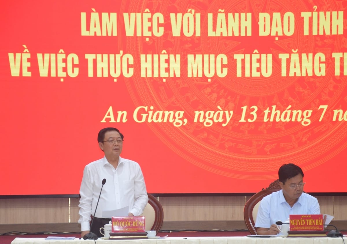 Phó Thủ tướng Hồ Quốc Dũng phát biểu tại buổi làm việc với lãnh đạo tỉnh An Giang. Ảnh Trung Chánh.