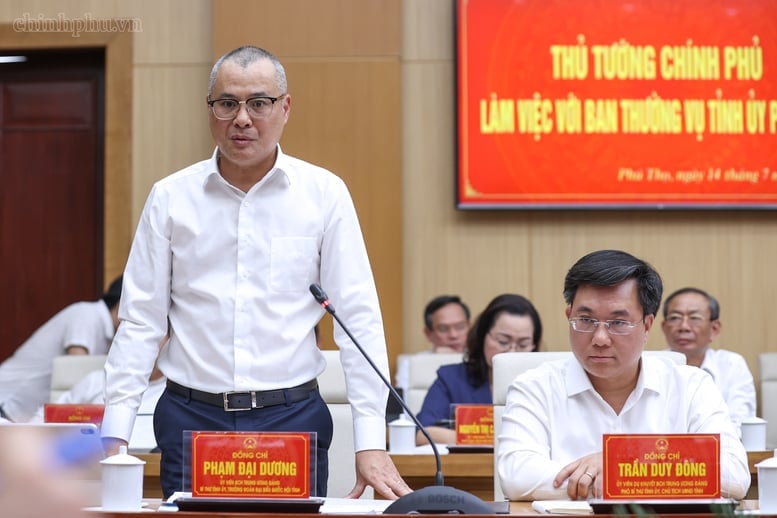 Bí thư Tỉnh ủy Phú Thọ Phạm Đại Dương phát biểu tại cuộc làm việc. Ảnh: VGP/Nhật Bắc.