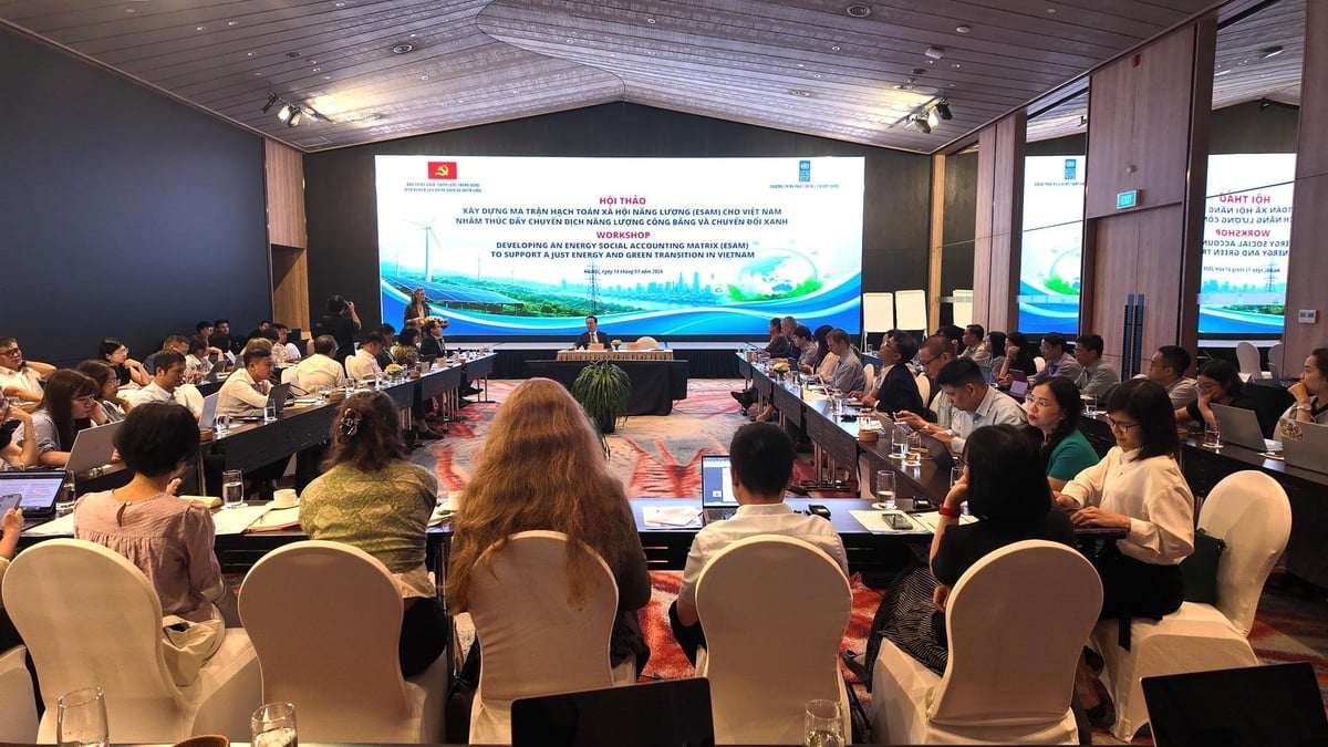 Toàn cảnh Hội thảo Xây dựng Ma trận hạch toán xã hội năng lượng (ESAM) cho Việt Nam nhằm thúc đẩy chuyển dịch năng lượng công bằng và chuyển đổi xanh diễn ra ngày 13/7 tại Hà Nội. Ảnh: UNDP.