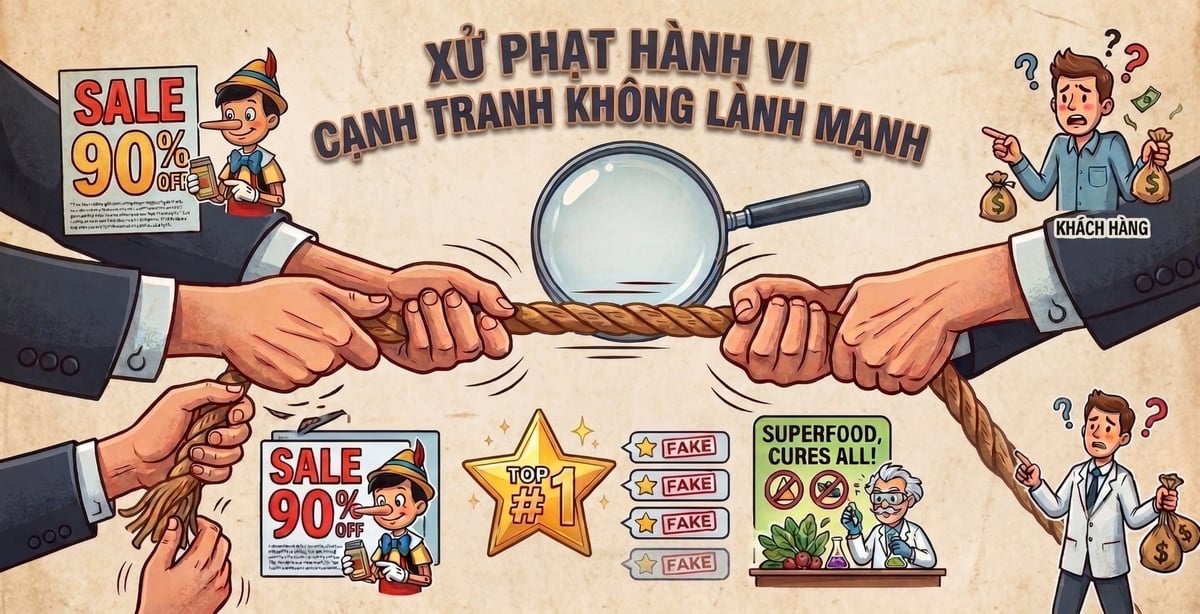 Ủy ban Cạnh tranh quốc gia đã xử lý 12 vụ việc cạnh tranh không lành mạnh, với tổng số tiền xử phạt 2,4 tỷ đồng. Ảnh: AI.