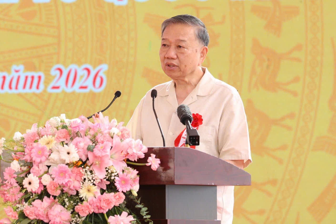 Tổng Bí thư, Chủ tịch nước Tô Lâm phát biểu chỉ đạo tại Ngày hội toàn dân bảo vệ an ninh Tổ quốc năm 2026. Ảnh: Trấn Long.