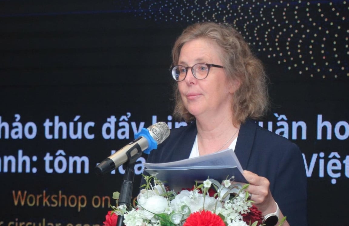 Bà Kristina Buende, Trưởng Bộ phận Hợp tác - Phái đoàn Liên minh châu Âu (EU) tại Việt Nam phát biểu tại hội thảo. Ảnh: Trọng Linh.