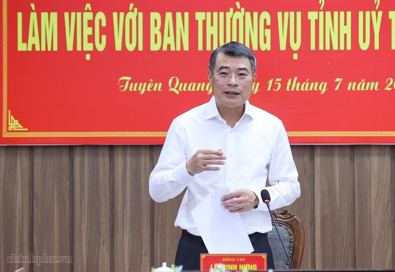Thủ tướng Chính phủ Lê Minh Hưng làm việc với Ban Thường vụ Tỉnh ủy Tuyên Quang. Ảnh: VGP/Nhật Bắc.