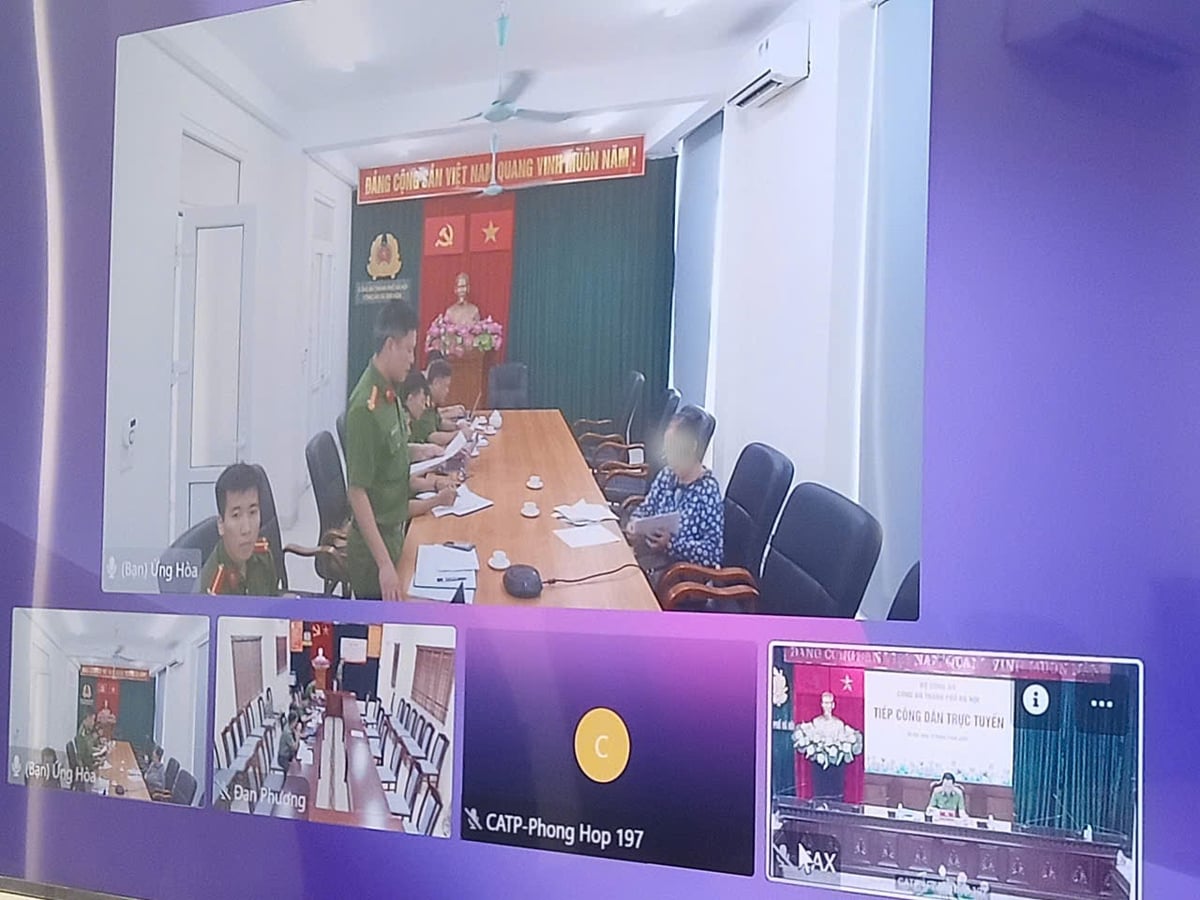 Hình ảnh 2 điểm cầu tiếp công dân trực tuyến tại Công an xã Ứng Hoà và xã Đan Phượng. Ảnh: Công an TP Hà Nội.