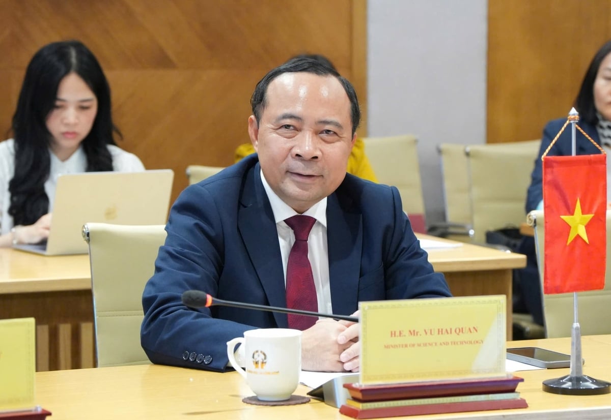Bộ trưởng Bộ Khoa học và Công nghệ Vũ Hải Quân phát biểu tại buổi làm việc. Ảnh: Bộ KHCN.