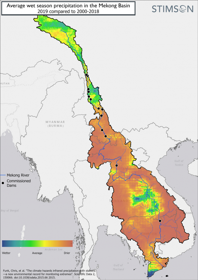 mekong2h-123933_628.jpeg Bản đồ mô tả hiện trạng mùa khô năm 2019, màu nâu là khu vực bị hạn hán nặng. Đồ họa: Stimson Center