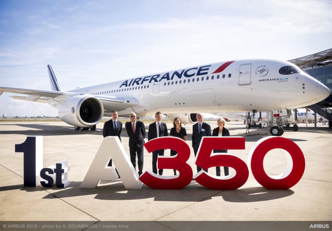 1st-a350-900-air-france-msn331-delivery-193-154051_954.jpg Một chiếc Airbus A350 của hãng hàng không Pháp. Ảnh: AFP