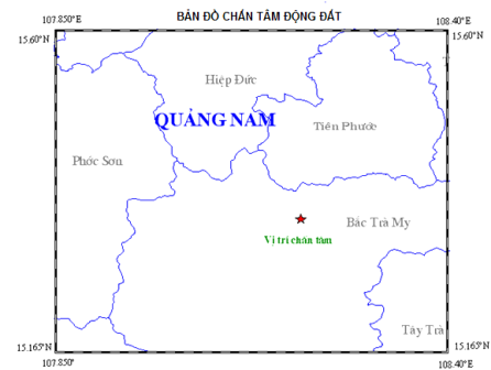 Vị trí trận động đất. Ảnh: Viện Vật lý địa cầu