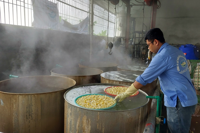 Vietnam Agriculture Processing and Export JSC specializes in processing canned pineapple products and having them pasteurized to export to China, Russia, Australia... Photo: VD.