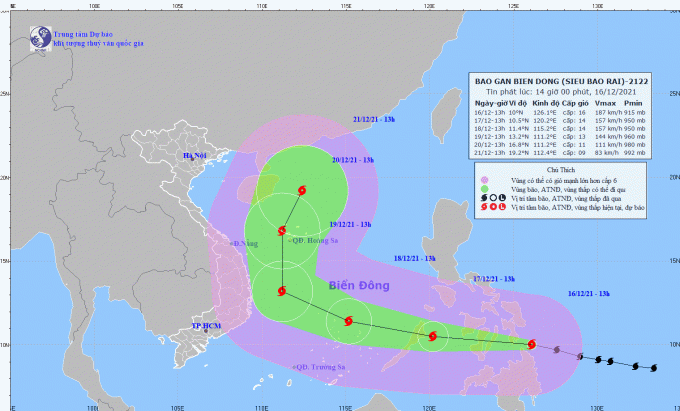 dbqg_xtnd_20211216_1400-163638_176.gif Bão Rai tiếp tục mạnh thêm, trở thành một cơn siêu bão. Ảnh: TTDBKTTVQG.
