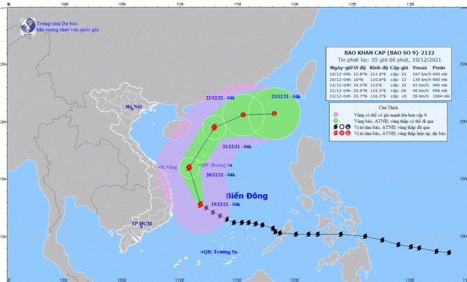 dbqg_xtnd_20211219_0500-055940_380.gif Bão Rai được dự báo sẽ liên tục đổi hướng. Ảnh: TTDBKTTVQG.