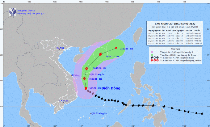dbqg_xtnd_20211219_1100-1-131600_211.gif Dự báo hướng di chuyển của bão Rai. Ảnh: TTDBKTTVQG.