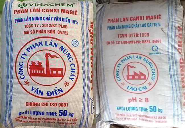 Bao bì Lân nung chảy Lào Cai (phải) giống gần như y nguyên bao bì Lân nung chảy Văn Điển (bên trái). Ảnh: Nguyên Huân.