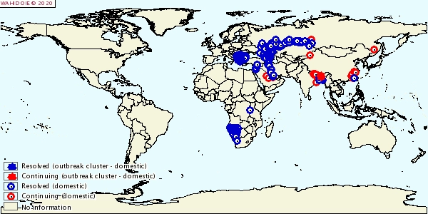 A map of LSD distribution in Asia, from January 1, 2014, to July 29, 2020 (year of appearance). Source: DAH.