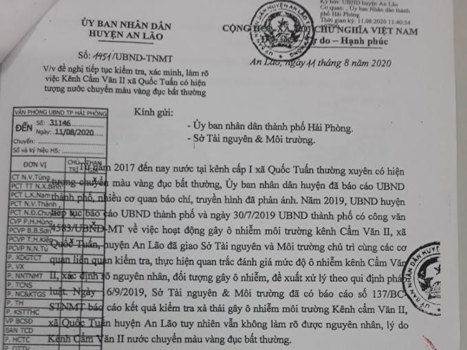 Dù sự việc xảy ra thường xuyên và lặp đi lặp lại nhiều lần nhưng Sở TN-MT Hải Phòng vẫn không làm rõ được nguyên nhân gây ra sự việc. Ảnh: Đinh Mười.
