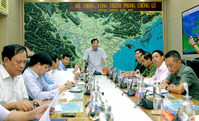 Cuộc họp của Ban Chỉ đạo Trung ương về phòng, chống thiên tai ứng phó bão số 5. Ảnh: Minh Phúc.