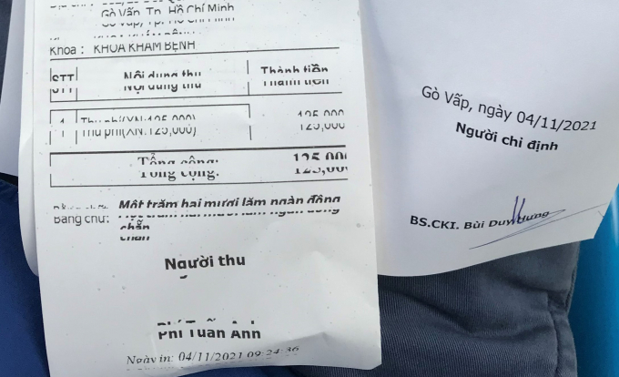 111-phi-120041_733.jpg Tờ hóa đơn 1, thu phí xét nghiệm 125 nghìn đồng.