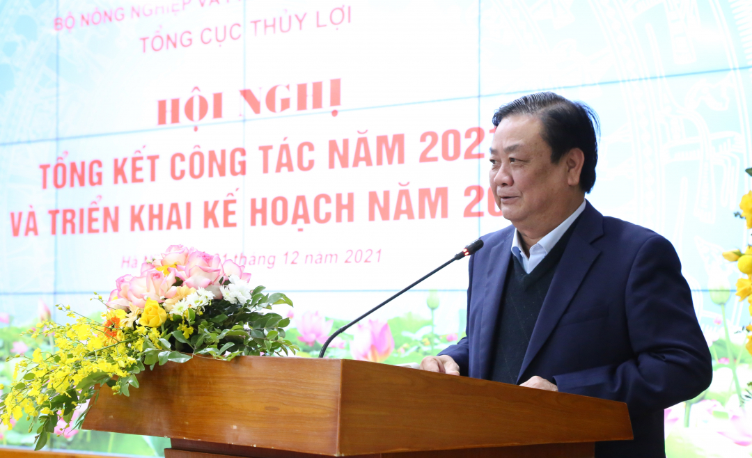 img_1984-174714_50.jpg Bộ trưởng Bộ NN-PTNT Lê Minh Hoan phát biểu tại Hội nghị tổng kết công tác năm 2021 của Tổng cục Thuỷ lợi. Ảnh: Minh Phúc.