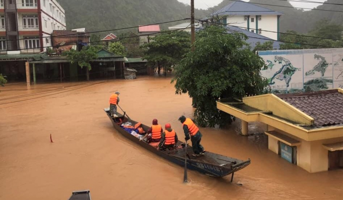 Lũ ngập tại thị trấn Phong Nha (Bố Trạch). Ảnh: CTV.