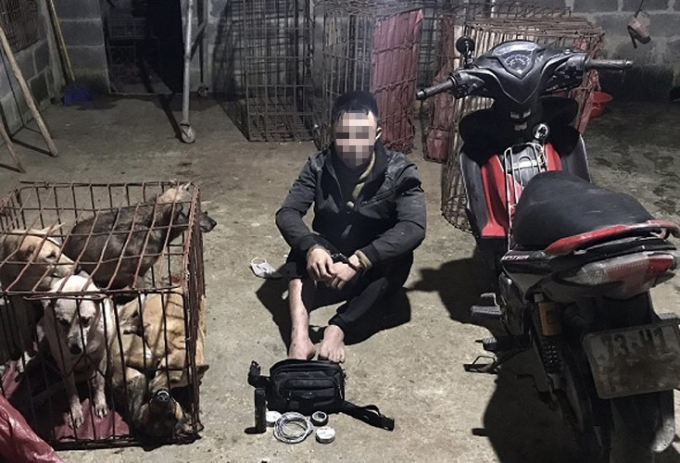 222-164939_927.jpg Đối tượng trộm chó và tang vật. Ảnh: T. Tuấn