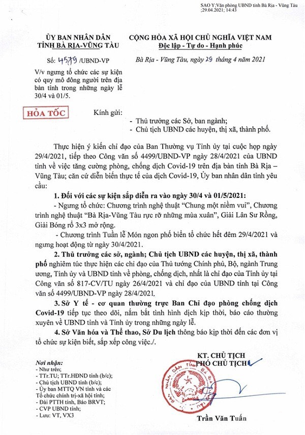 anh-vb-145413_907.jpg Nhiều sự kiện trong dịp lễ 30/4 và 1/5 đã bị UBND tỉnh BR-VT yêu cầu hủy. Ảnh: AK.