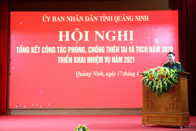 imgs0798-163916_869.jpg Đại tá Phạm Hải Châu, Phó Cục trưởng Cục cứu hộ cứu nạn, Bộ Quốc Phòng đưa ra ý kiến về công tác triển khai nhiệm vụ PCTT và TKCN năm 2021 tại Quảng Ninh. Ảnh: Anh Thắng.