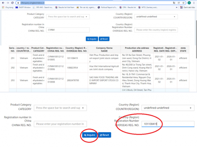 Interface for looking up enterprise codes and product codes issued by the General Department of Customs.