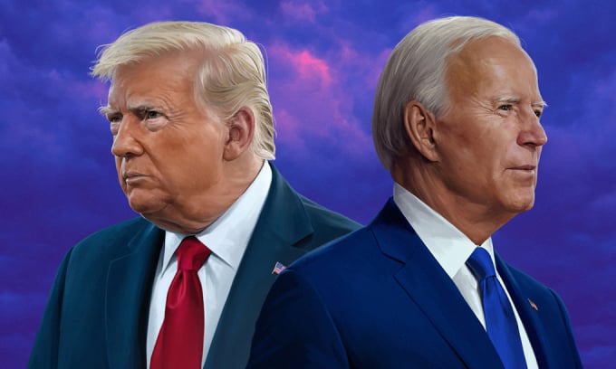 trump-biden-145837_84.jpg Bức vẽ Donald Trump (trái) và Joe Biden của Jeremy Enecio. Ảnh: Politico.