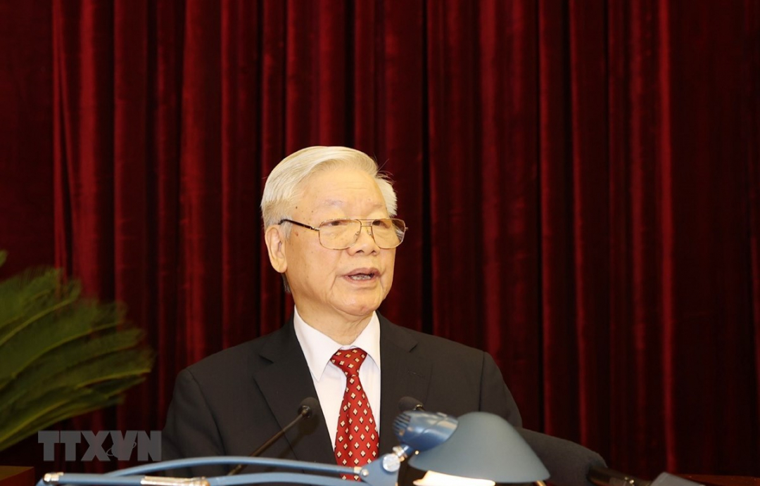 hoi-nghi-trung-uong-14-gioi-thieu-nhan-su-tham-gia-bo-chinh-tri-ban-bi-thu-khoa-xiii-chinh-tri-121749_20201214_94.jpg Tổng Bí thư, Chủ tịch nước Nguyễn Phú Trọng phát biểu khai mạc Hội nghị. Ảnh: Trí Dũng/TTXVN.