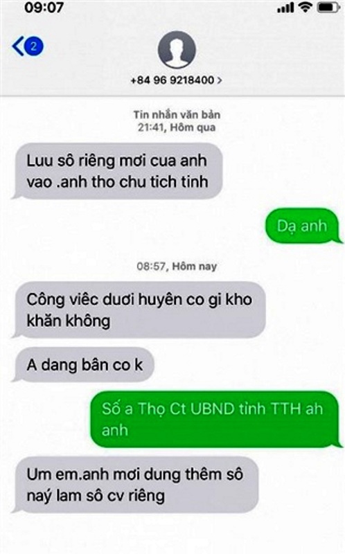gia-danh-1-164116_635.jpg Tin nhắn kẻ mạo danh Chủ tịch UBND tỉnh Thừa Thiên- Huế. Ảnh: T.T.