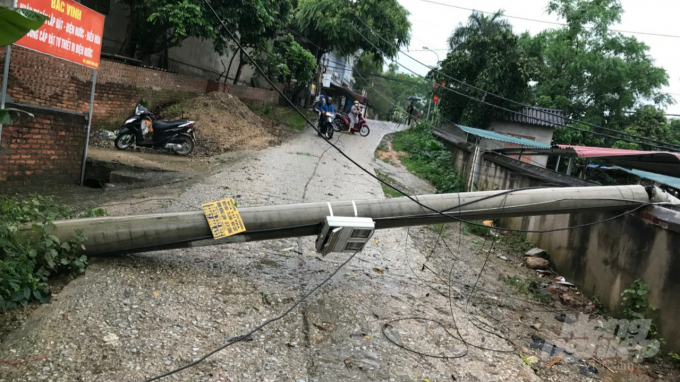 2-190439_669.jpeg Nhiều cột điện ở Bắc Kạn đã bị gẫy đổ. Ảnh: Toán Nguyễn.