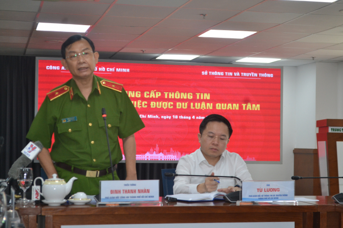 Thiếu tướng Đinh Thanh Nhàn cho biết sẽ xem xét xử lý Lê Chí Thành và các cá nhân liên quan về tội Lợi dụng các quyền tự do dân chủ, xâm phạm lợi ích Nhà nước, quyền, lợi ích hợp pháp của tổ chức, cá nhân. Ảnh: Trần Trung.