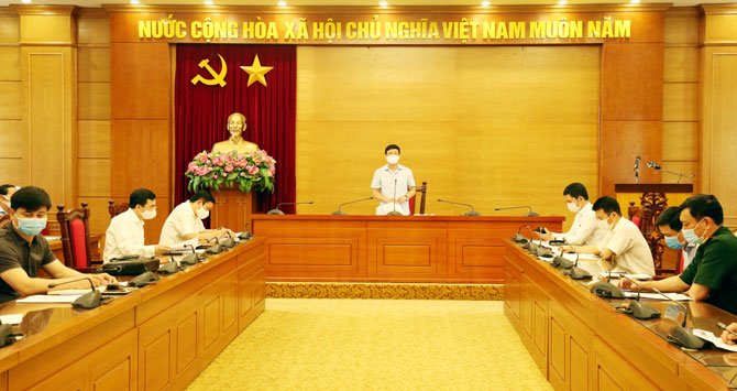 Chủ tịch UBND tỉnh Vĩnh Phúc Lê Duy Thành phát biểu chỉ đạo tại cuộc họp Ban chỉ đạo chiều 25/5. Ảnh: Thanh Nga.
