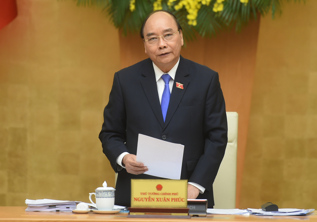 thu-tuong-172104_614.jpg Thủ tướng Nguyễn Xuân Phúc phát biểu khai mạc phiên họp Chính phủ thường kỳ tháng 3/2021. Ảnh: VGP.