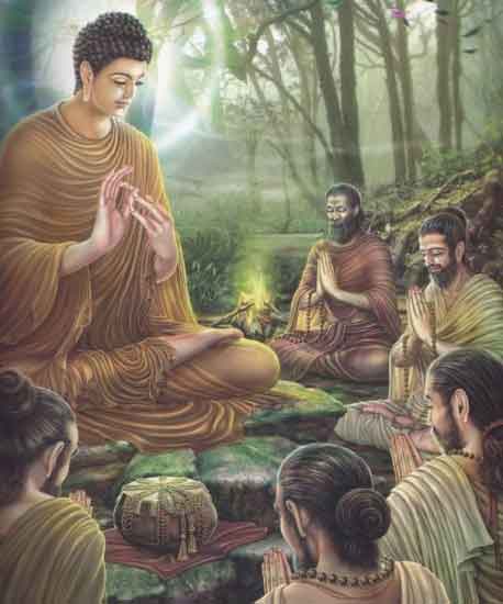 Ðức Phật chuyển pháp luân lần đầu tiên, thuyết giảng cho 5 anh em Kondanna (Kiều Trần Như) tại Lộc Uyển (vườn Nai), ở Sarnath gần Varanasi (Ba-la-nại).