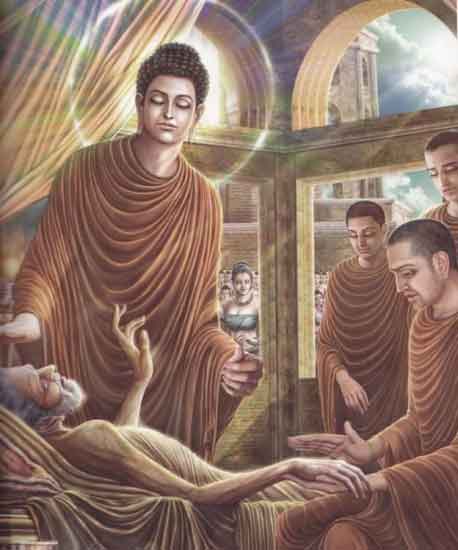 Đức Phật về thăm và thuyết pháp cho phụ vương lúc lâm chung. Sau đó trong lễ trà tỳ vua cha, Đức Phật giảng giải cho tứ chúng về đức hiếu thảo.