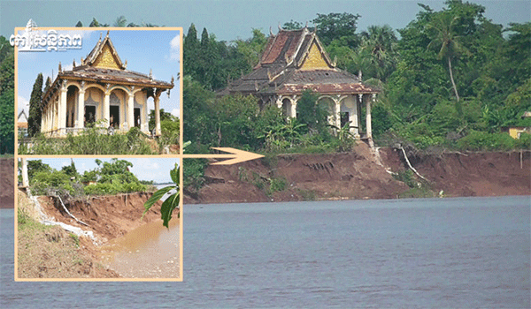 Ngôi chùa hơn 100 tuổi ở Campuchia sắp sụt xuống sông Mekong